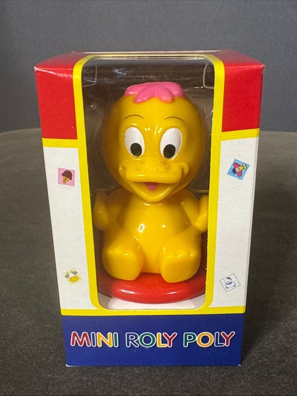Vintage Yellow Duck Mini Balancing Toy Roly Poly Red Rattle Base NEW OLD STOCK